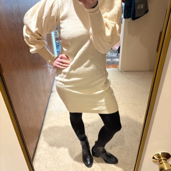 Ulla Johnson Soft Wool Cream Midi Dress with Balloon Sleeves - Picture 2 of 9